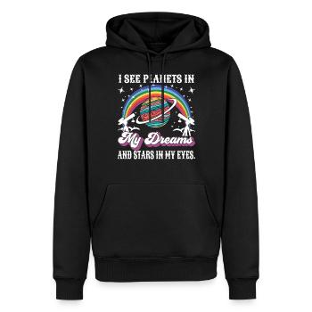 Ich sehe Planeten in meinen Träumen und Sterne in meinen Augen. - Männer Premium Bio Hoodie - Schwarz - Vorne - Nico (187cm)