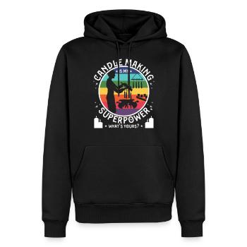Das Kerzenmachen ist meine Superkraft, was ist Ihre? - Männer Premium Bio Hoodie - Schwarz - Vorne - Nico (187cm)