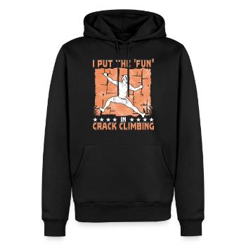 Ich habe den "Spaß" in das "Rissklettern" gelegt - Männer Premium Bio Hoodie - Schwarz - Vorne - Nico (187cm)