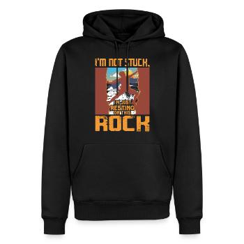 Je ne suis pas coincé, je me repose juste sur ce rocher - Sweat à capuche Premium bio Homme - noir - Devant - Nico (187cm)