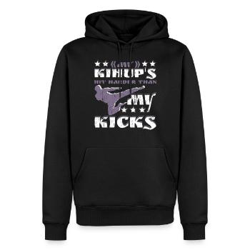 meine Kihup schlagen härter als meine Tritte - Männer Premium Bio Hoodie - Schwarz - Vorne - Nico (187cm)