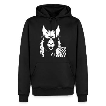 Drôle d’alpaga portant des lunettes de soleil cool alpagas - Sweat à capuche Premium bio Homme - noir - Devant - Nico (187cm)