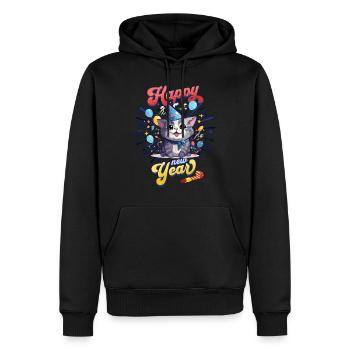 Réveillon du Nouvel An Chat Bonne Année Fête du Nouvel An Célébration - Sweat à capuche Premium bio Homme - noir - Devant - Nico (187cm)