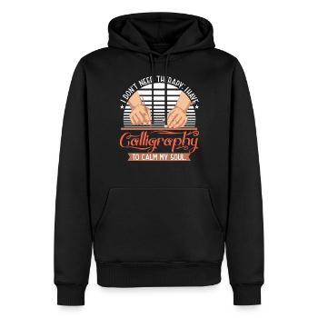 besoin d’une thérapie ; J’ai de la calligraphie pour calmer mon âme - Sweat à capuche Premium bio Homme - noir - Devant - Nico (187cm)