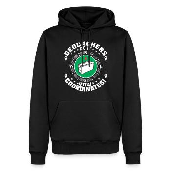 Geocacher machen das mit Koordinaten! - Männer Premium Bio Hoodie - Schwarz - Vorne - Nico (187cm)