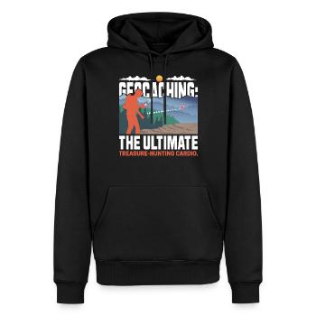 Geocaching: Das ultimative Cardio für die Schatzsuche. - Männer Premium Bio Hoodie - Schwarz - Vorne - Nico (187cm)