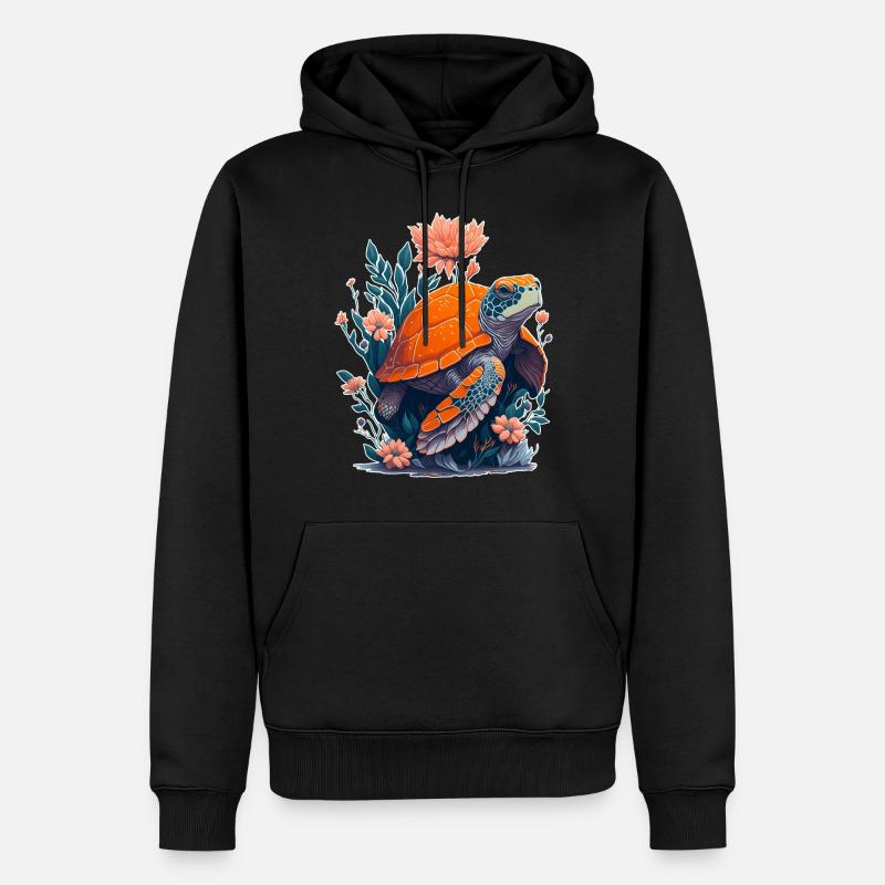 Motif Fleurs Tortue - Sweat à capuche Premium bio Homme - noir