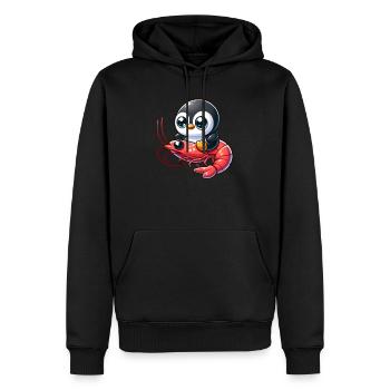 Pinguin reitet Shrimp - Männer Premium Bio Hoodie - Schwarz - Vorne - Nico (187cm)