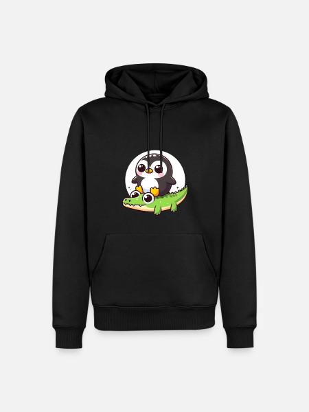 Pinguin auf Krokodil - Männer Premium Bio Hoodie - Schwarz