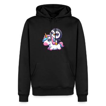Un pingouin sur une licorne - Sweat à capuche Premium bio Homme - noir - Devant - Nico (187cm)