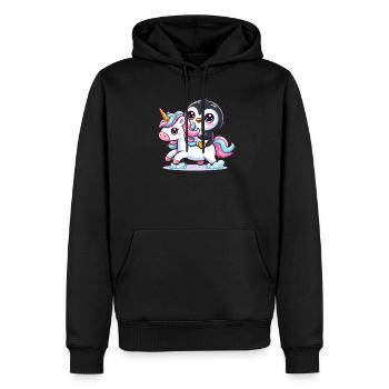 Un pingouin sur une licorne - Sweat à capuche Premium bio Homme - noir - Devant - Nico (187cm)