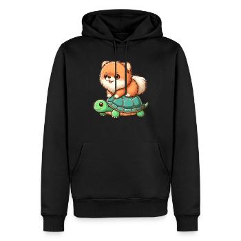 Pomeranian auf Schildkrötenritt - Männer Premium Bio Hoodie - Schwarz - Vorne - Nico (187cm)
