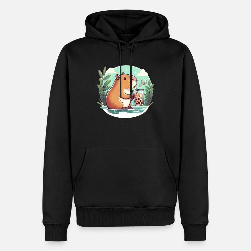 Capybara genießt Bubble Tea - Männer Premium Bio Hoodie - Schwarz