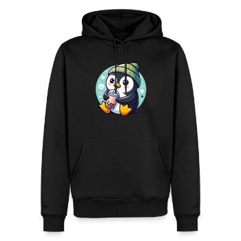 Le pingouin aime le thé à bulles - Sweat à capuche Premium bio Homme - noir - Devant - Nico (187cm)