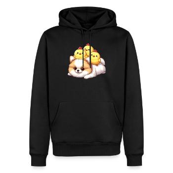 Poussin mignon sur un poméranien - Sweat à capuche Premium bio Homme - noir - Devant - Nico (187cm)