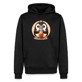Le pingouin aime le thé à bulles - Sweat à capuche Premium bio Homme - noir - Devant - Nico (187cm)