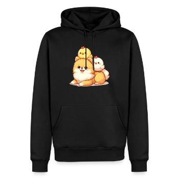 Poussin mignon sur un poméranien - Sweat à capuche Premium bio Homme - noir - Devant - Nico (187cm)
