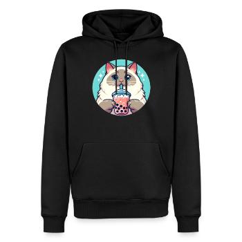 Siamesische Katze beim Bubble Tea - Männer Premium Bio Hoodie - Schwarz - Vorne - Nico (187cm)