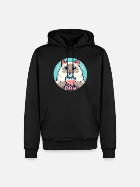 Siamese Cat Having Bubble Tea - Men’s Premium Organic Hoodie - black