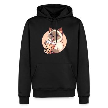 Siamesische Katze beim Bubble Tea - Männer Premium Bio Hoodie - Schwarz - Vorne - Nico (187cm)