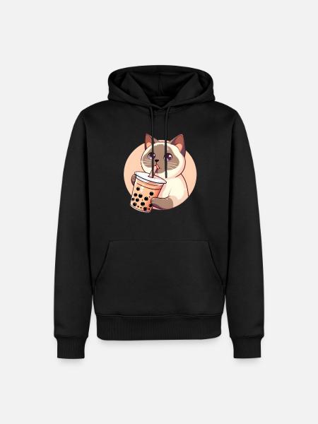 Siamese Cat Having Bubble Tea - Men’s Premium Organic Hoodie - black