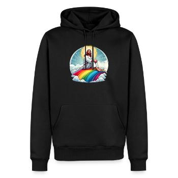 Jesus auf Regenbogen - Männer Premium Bio Hoodie - Schwarz - Vorne - Nico (187cm)
