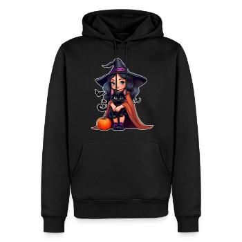Sorcière mignonne avec chat noir et citrouille - Sweat à capuche Premium bio Homme - noir - Devant - Nico (187cm)