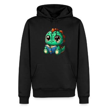 Dino liest ein Buch - Männer Premium Bio Hoodie - Schwarz - Vorne - Nico (187cm)