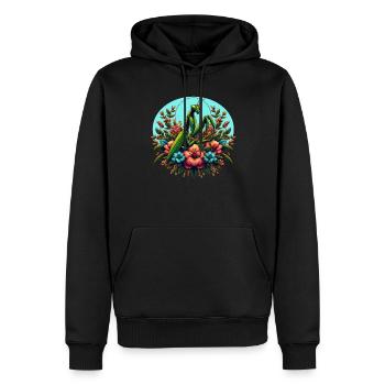 Mante religieuse dans une mer de fleurs - Sweat à capuche Premium bio Homme - noir - Devant - Nico (187cm)
