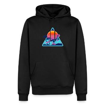 Retro Dinosaurier im 80er Dreieck - Männer Premium Bio Hoodie - Schwarz - Vorne - Nico (187cm)