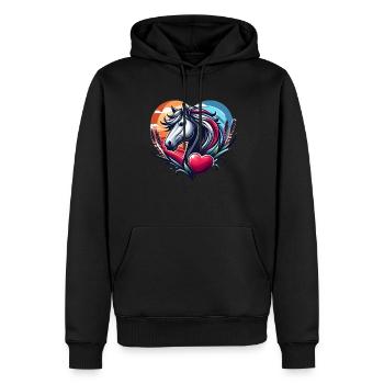 Tête de cheval coeur amoureux des chevaux - Sweat à capuche Premium bio Homme - noir - Devant - Nico (187cm)