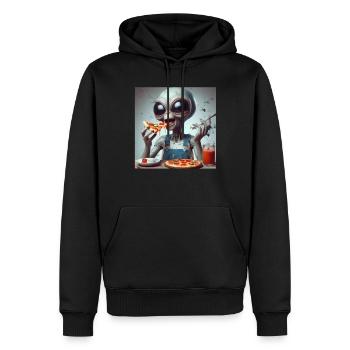 Pizza extraterrestre amusante - Sweat à capuche Premium bio Homme - noir - Devant - Nico (187cm)