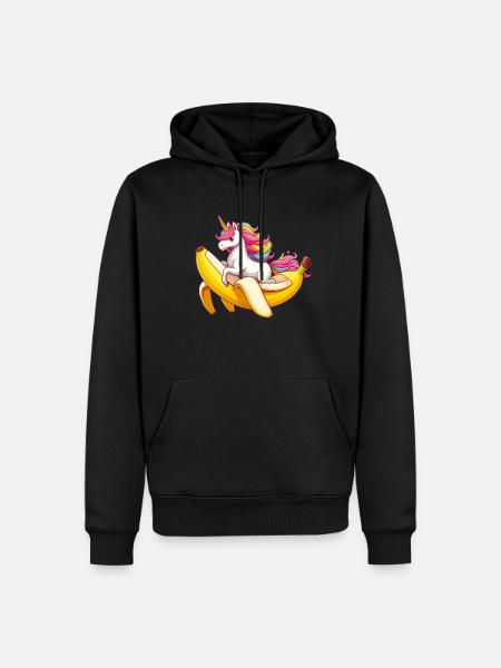 Einhorn reitet Banane - Männer Premium Bio Hoodie - Schwarz