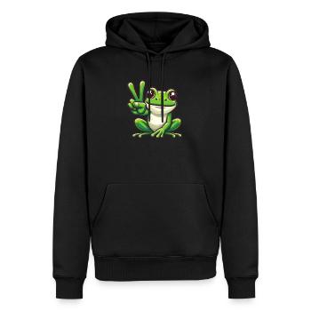 Friedensfrosch - Inspirierendes Motiv - Männer Premium Bio Hoodie - Schwarz - Vorne - Nico (187cm)