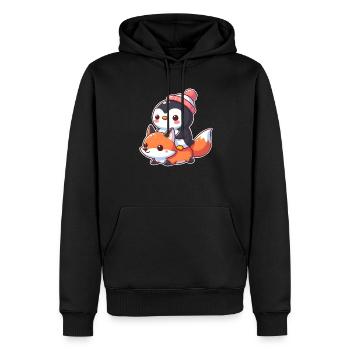 Le pingouin chevauche le renard - Sweat à capuche Premium bio Homme - noir - Devant - Nico (187cm)