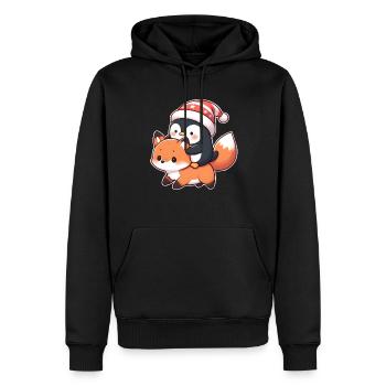 Le pingouin chevauche le renard - Sweat à capuche Premium bio Homme - noir - Devant - Nico (187cm)