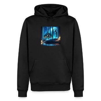 Alien beobachtet schlafenden Menschen - Männer Premium Bio Hoodie - Schwarz - Vorne - Nico (187cm)
