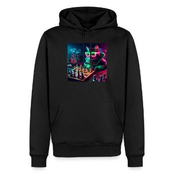 Chat du club d’échecs - Sweat à capuche Premium bio Homme - noir - Devant - Nico (187cm)