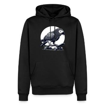 Perroquet gris africain sur skateboard - Sweat à capuche Premium bio Homme - noir - Devant - Nico (187cm)