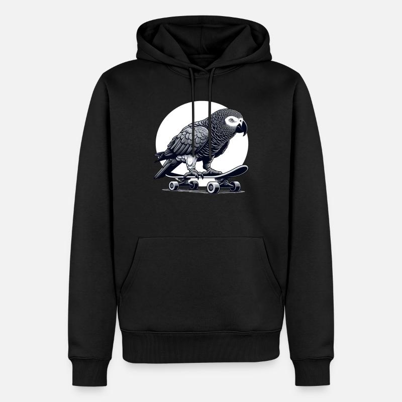 Perroquet gris africain sur skateboard - Sweat à capuche Premium bio Homme - noir