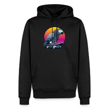 Perroquet gris africain sur skateboard - Sweat à capuche Premium bio Homme - noir - Devant - Nico (187cm)