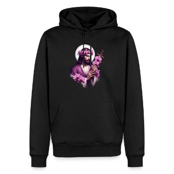 Jesus mit lila Orchideen - Männer Premium Bio Hoodie - Schwarz - Vorne - Nico (187cm)