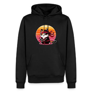 Ninja-Katze im Sonnenuntergang - Männer Premium Bio Hoodie - Schwarz - Vorne - Nico (187cm)