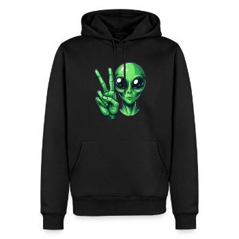 Alien zeigt Peace-Zeichen - Männer Premium Bio Hoodie - Schwarz - Vorne - Nico (187cm)