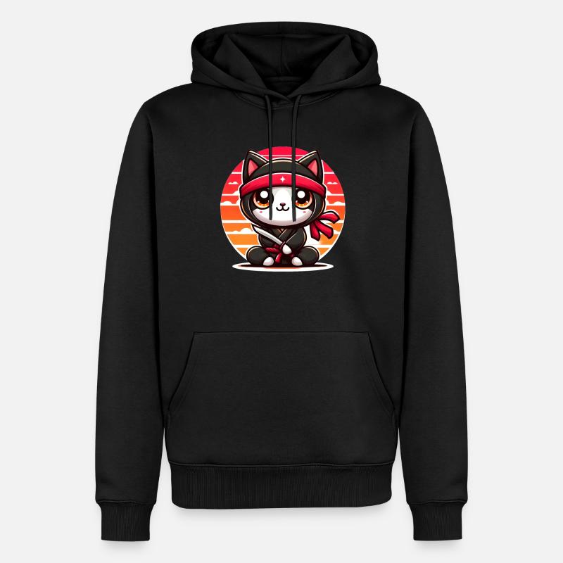 Ninja Katze - Männer Premium Bio Hoodie - Schwarz