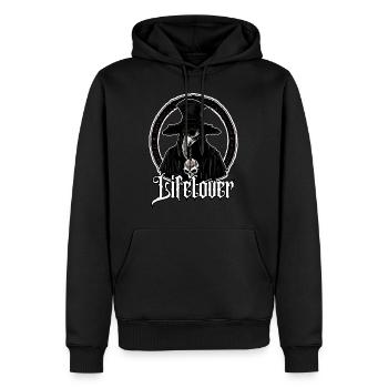 Dr med Lifelover Pestarzt - Männer Premium Bio Hoodie - Schwarz - Vorne - Nico (187cm)