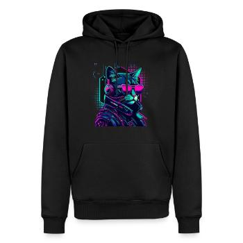 Cyberpunk Katze mit Sonnebrille - Männer Premium Bio Hoodie - Schwarz - Vorne - Nico (187cm)