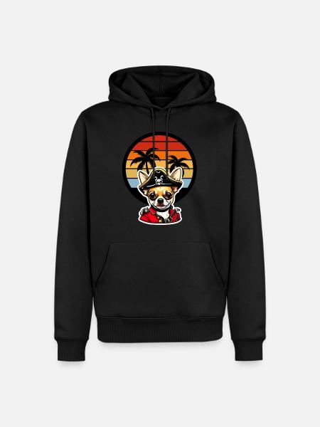 Chihuahua Pirate in Caribbean Sunset Palm Trees - Men’s Premium Organic Hoodie - black