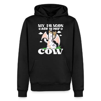 Mon dragon a mangé ta vache - Sweat à capuche Premium bio Homme - noir - Devant - Nico (187cm)