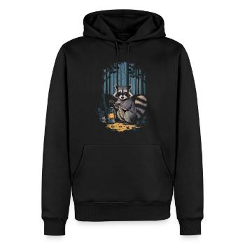 Cottagecore Waldszene mit Waschbär und Laterne - Männer Premium Bio Hoodie - Schwarz - Vorne - Nico (187cm)